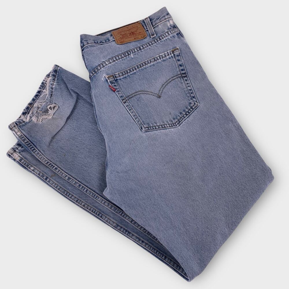 Vintage Levi's 505 40x30" Blue Jeans Y2K 90s Distressed Holes Thrashed Paint